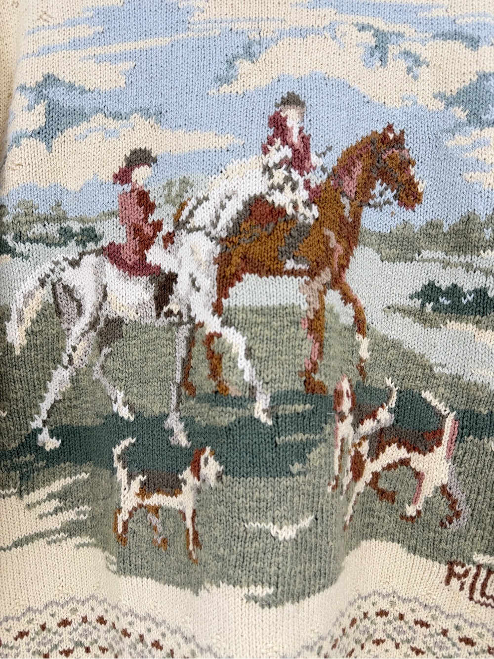 Lauren Ralph Lauren Hand Knit Equestrian Fox Hunt Sweater Cotton Linen Size L - Picture 3 of 11